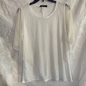 Ashley Blue, XL white/cream polka dot  sheer short sleeve layered blouse